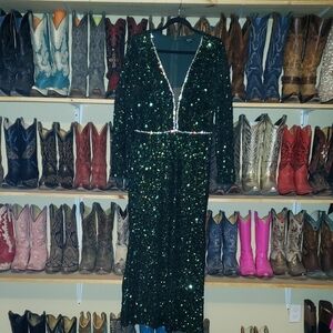 Soieblu Emerald Sequin Long Sleeve Dress